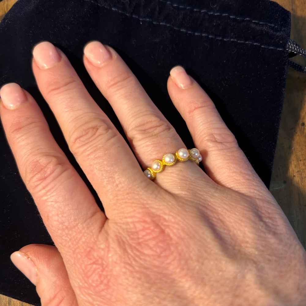 NEW Freida Rothman Gold and White Pearl Ring Size 7
